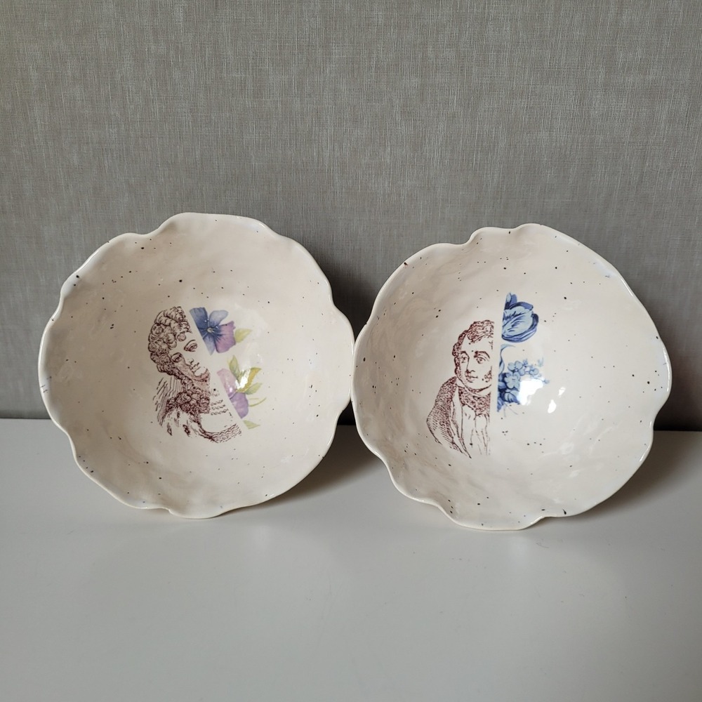 Handmade Studio Pottery Scalloped Bowls Set‎ of 2 Signed Whimsigoth Cottagecore
